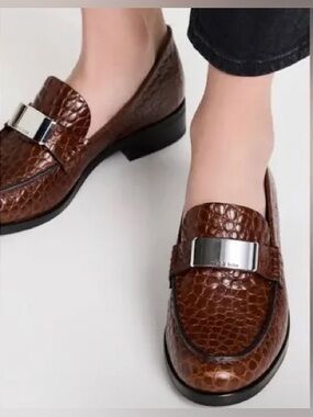 Rag & Bone Canter Croc-Embossed Leather Loafers with Silver Accent size 7.5